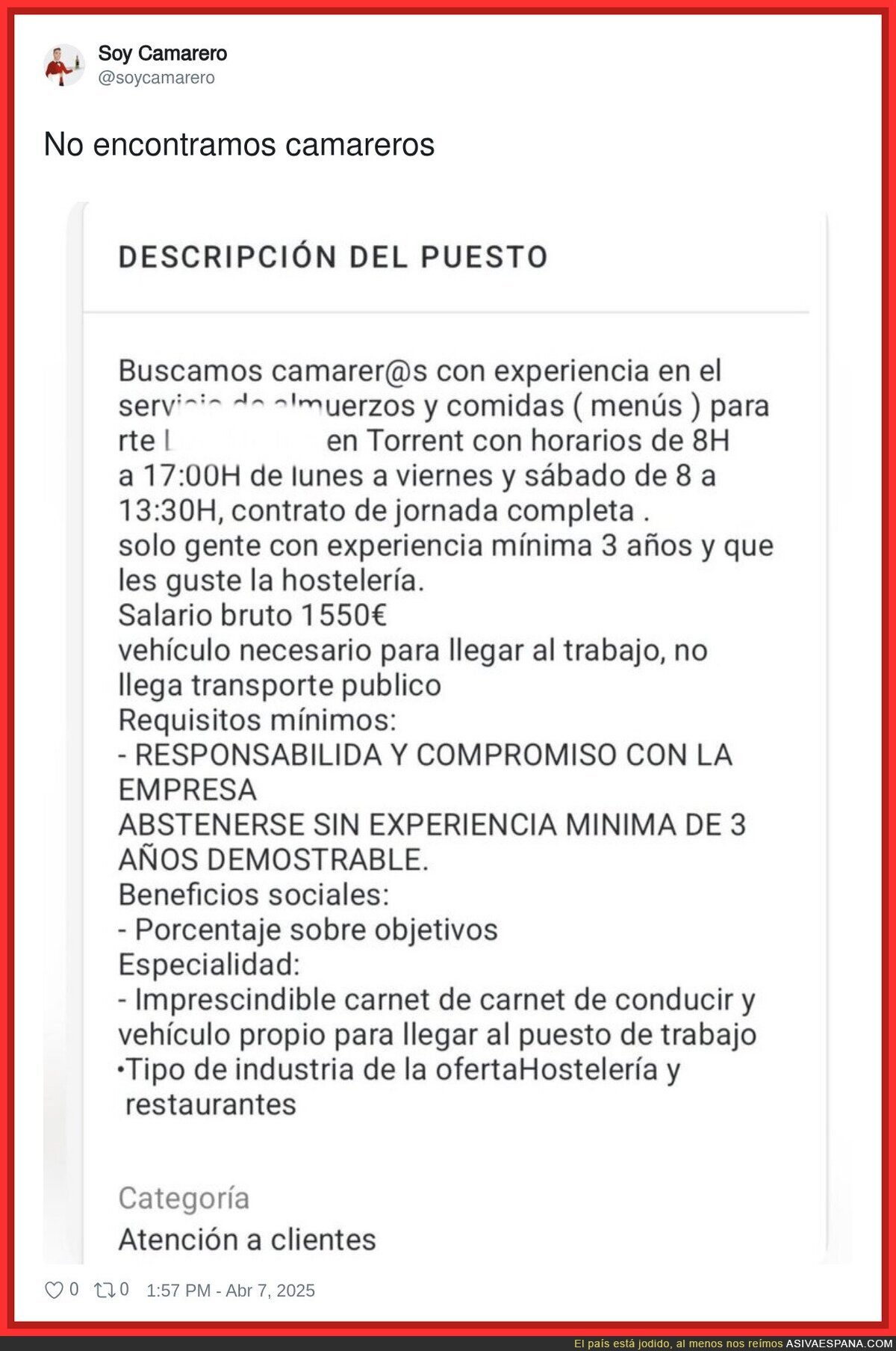 ¿Por qué será que no se encuentran camareros?