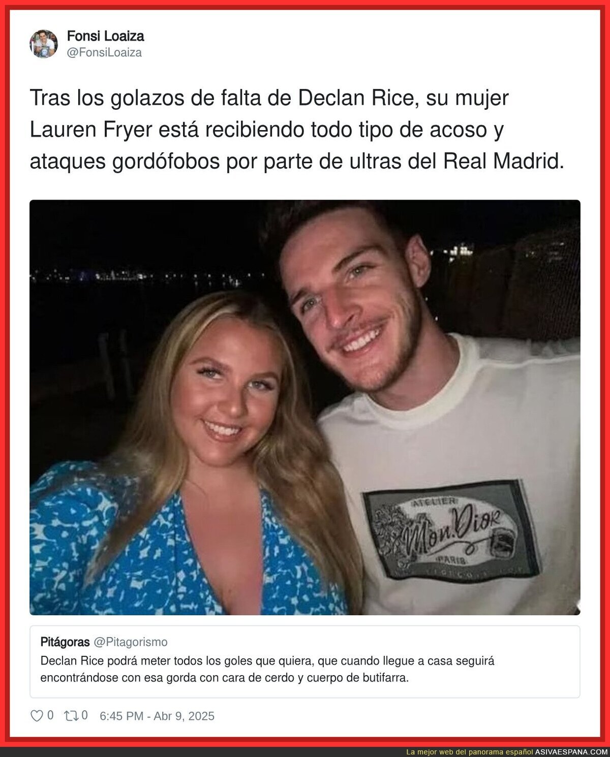 Ataque del madridismo a Lauren Fryer, la mujer de Declan Rice, por marcarles en Champions