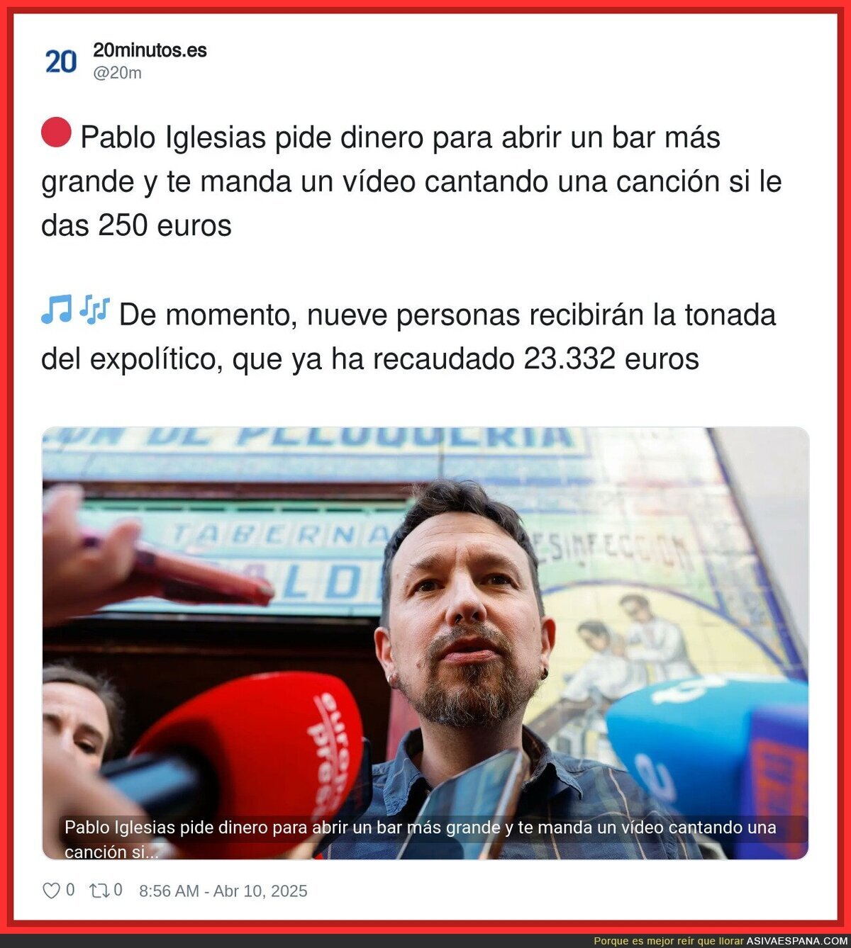 Pablo Iglesias se ríe de la gente con esta recompensa a cambio de dinero