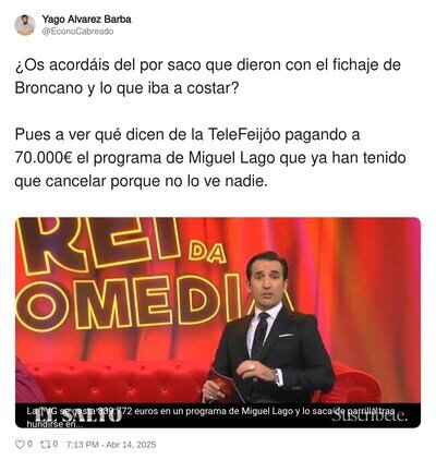 Miguel Lago no gusta en televisi&oacute;n