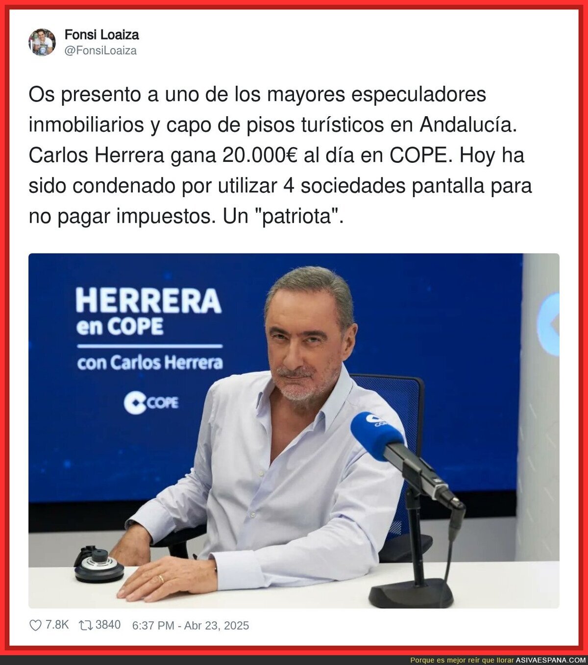 Carlos Herrera debería dar una lección de patriotismo y hacer las cosas bien