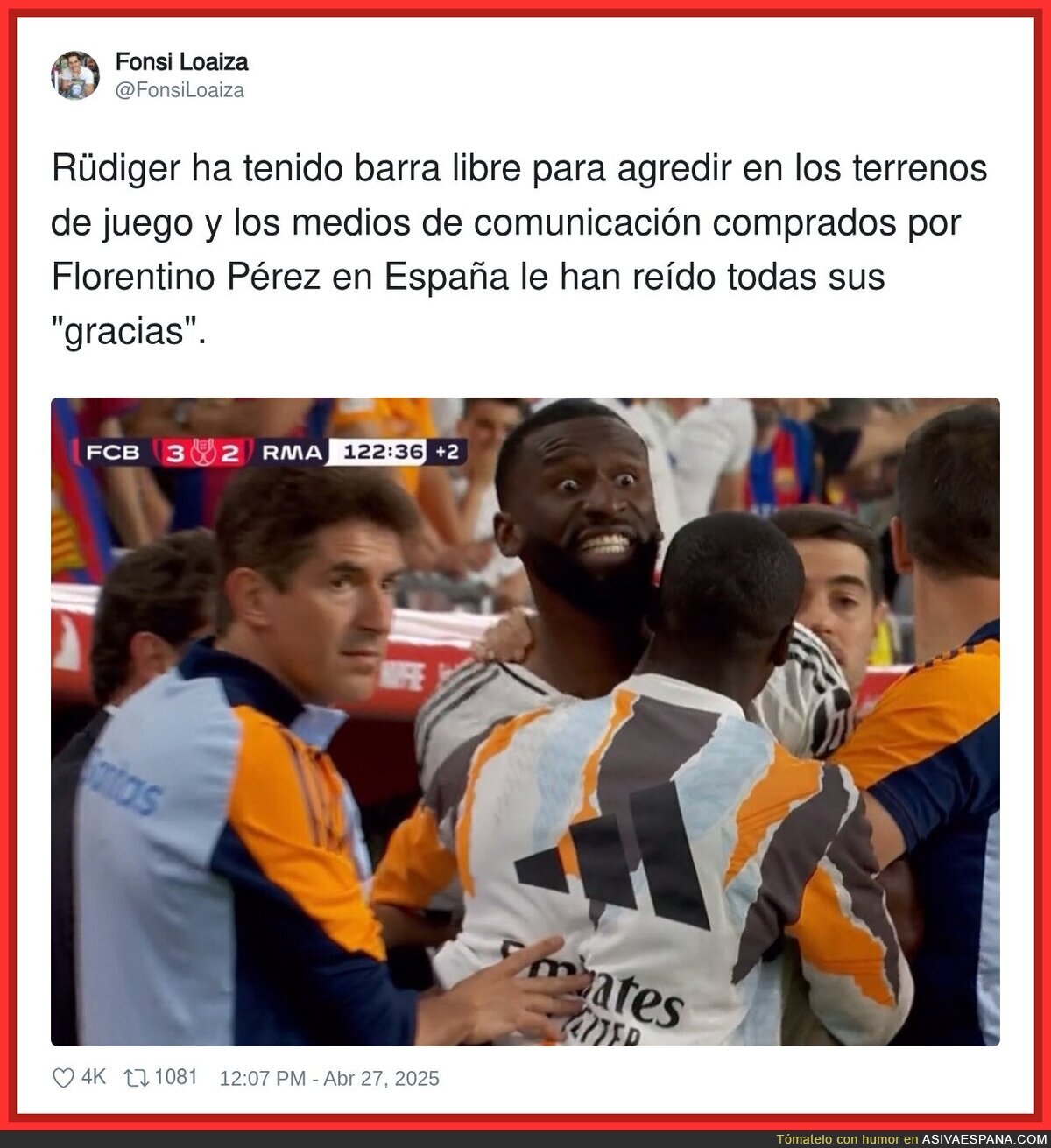 Rudiger es un peligro público