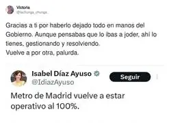 Ayuso da las gracias al Gobierno tras pedirles ayuda