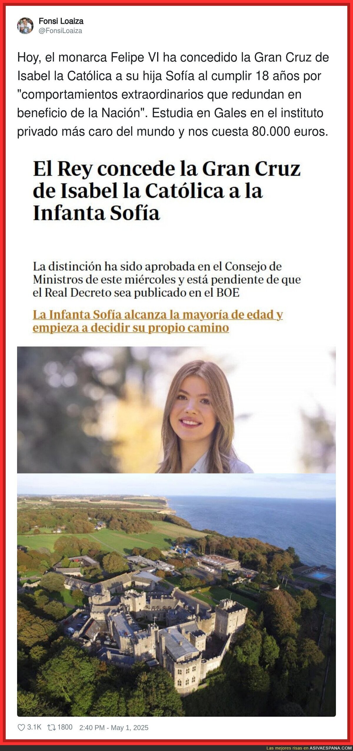 ¿Qué tipo de premio merece la Infanta Sofía que no merezca cualquier otra persona?