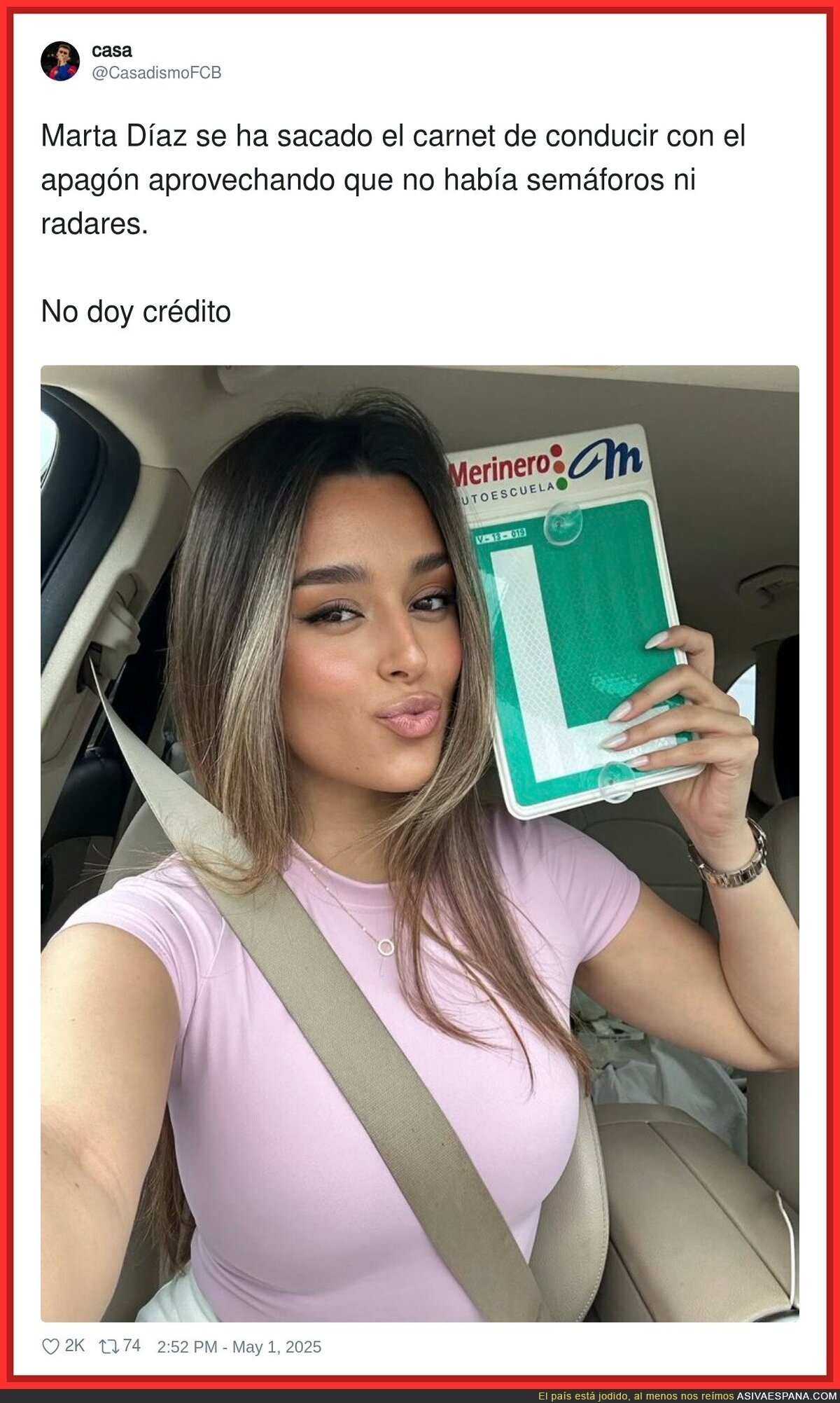 Marta Díaz aprovechó el bug para sacarse el carnet de conducir