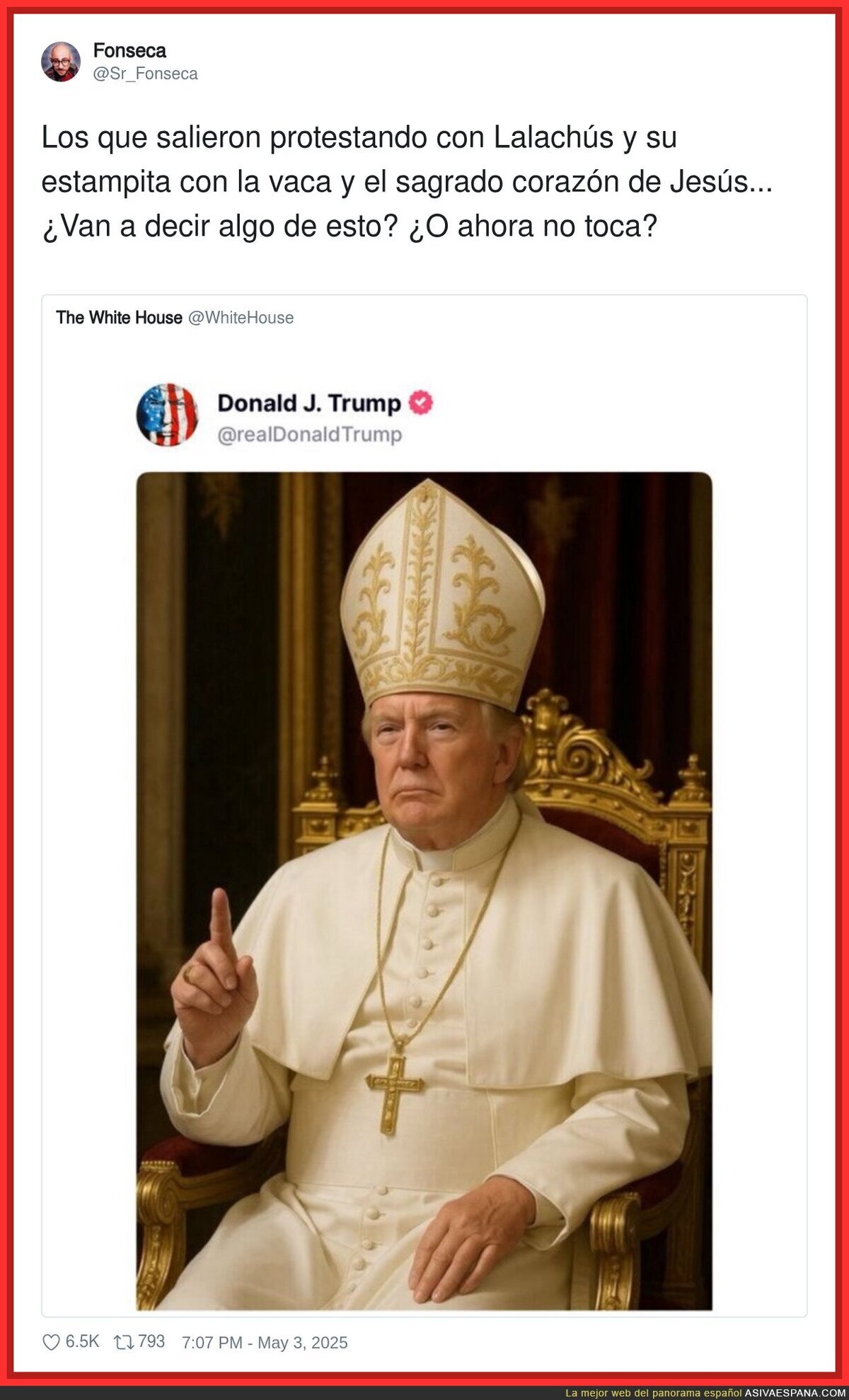 A ver si las críticas a Lalachus van a ser por otra cosa porque con Donald Trump no se critica igual