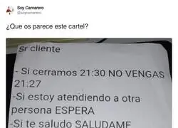 Un aviso para la clientela