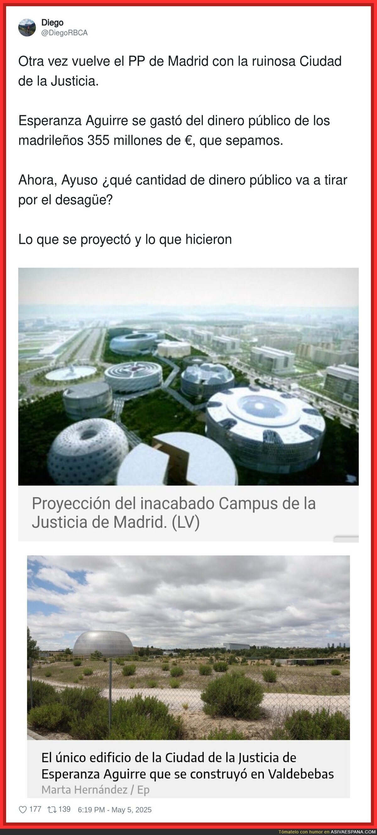 Ayuso y el dinero tirado a la basura con la Ciudad de la Justicia