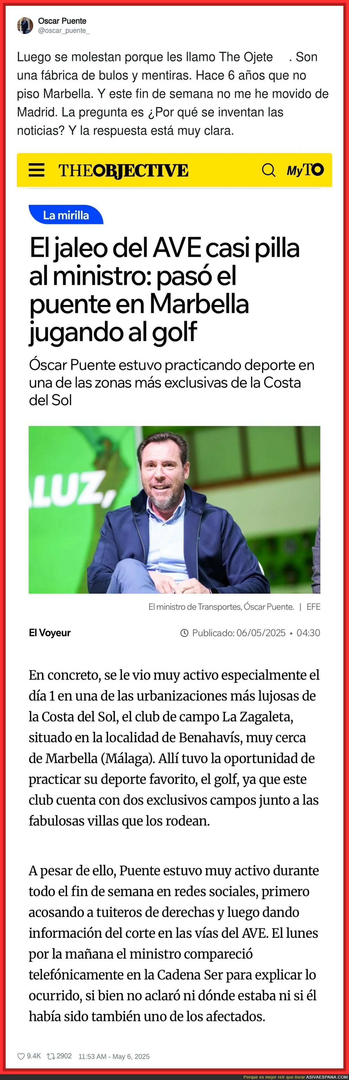 'The Objective' no puede dejar de mentir sobre Oscar Puente