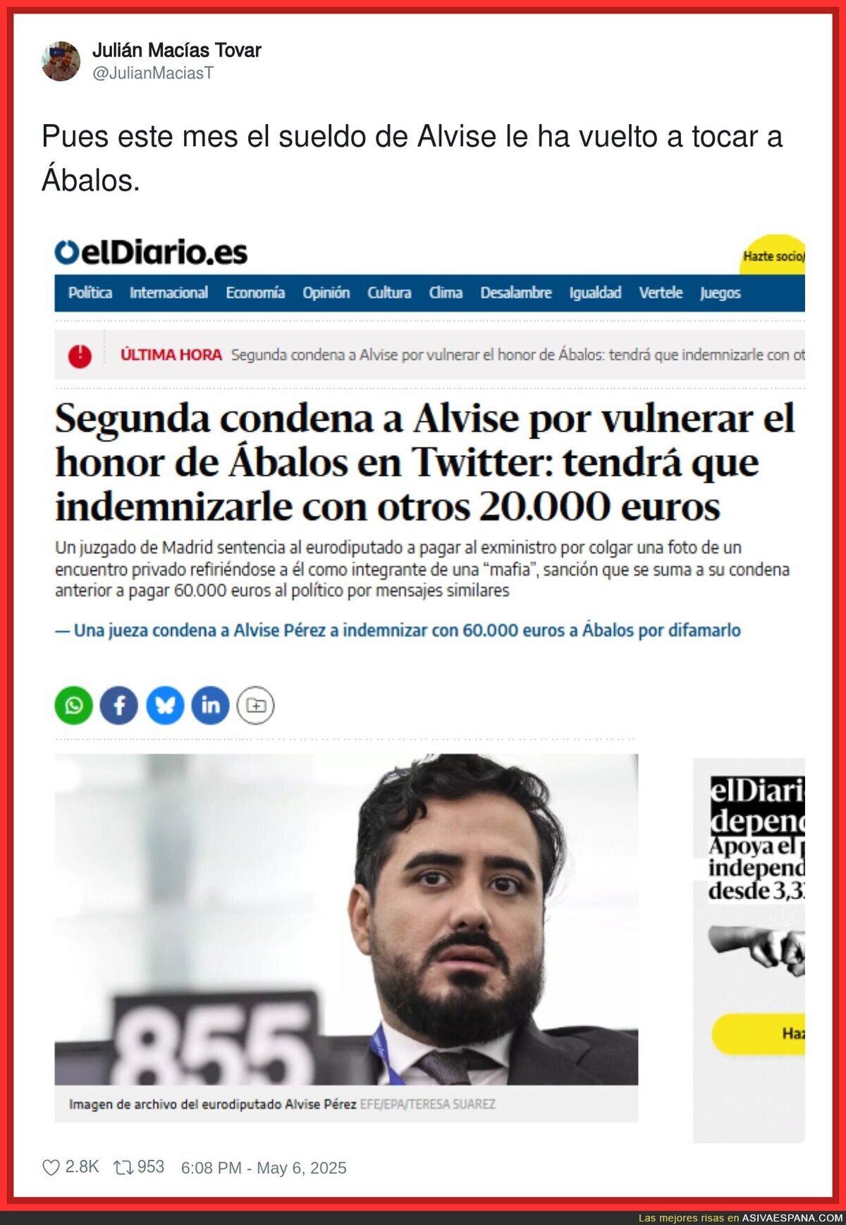Alvise Pérez está haciendo de oro a José Luis Ábalos