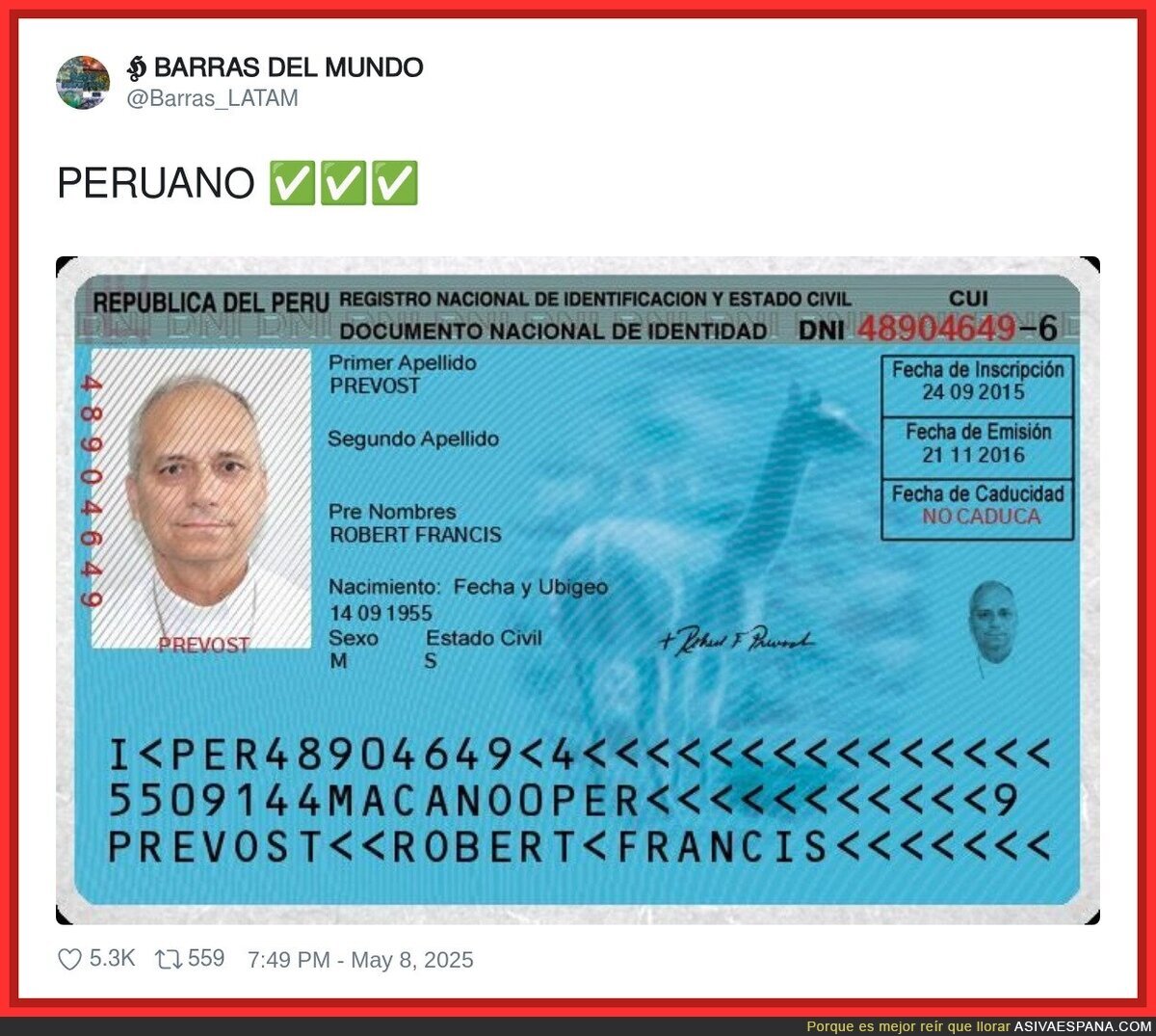 El papa Leon XIV es peruano 100%