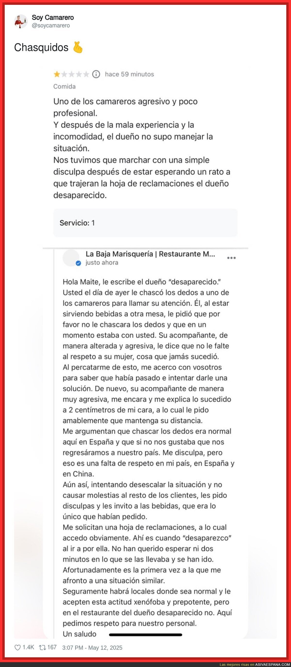Hay gente que no sabe comportarse al ir a un bar