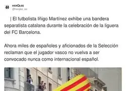 Cargan contra &Iacute;&ntilde;igo Mart&iacute;nez por portar esta bandera independentista de Catalunya en la r&uacute;a del Bar&ccedil;a