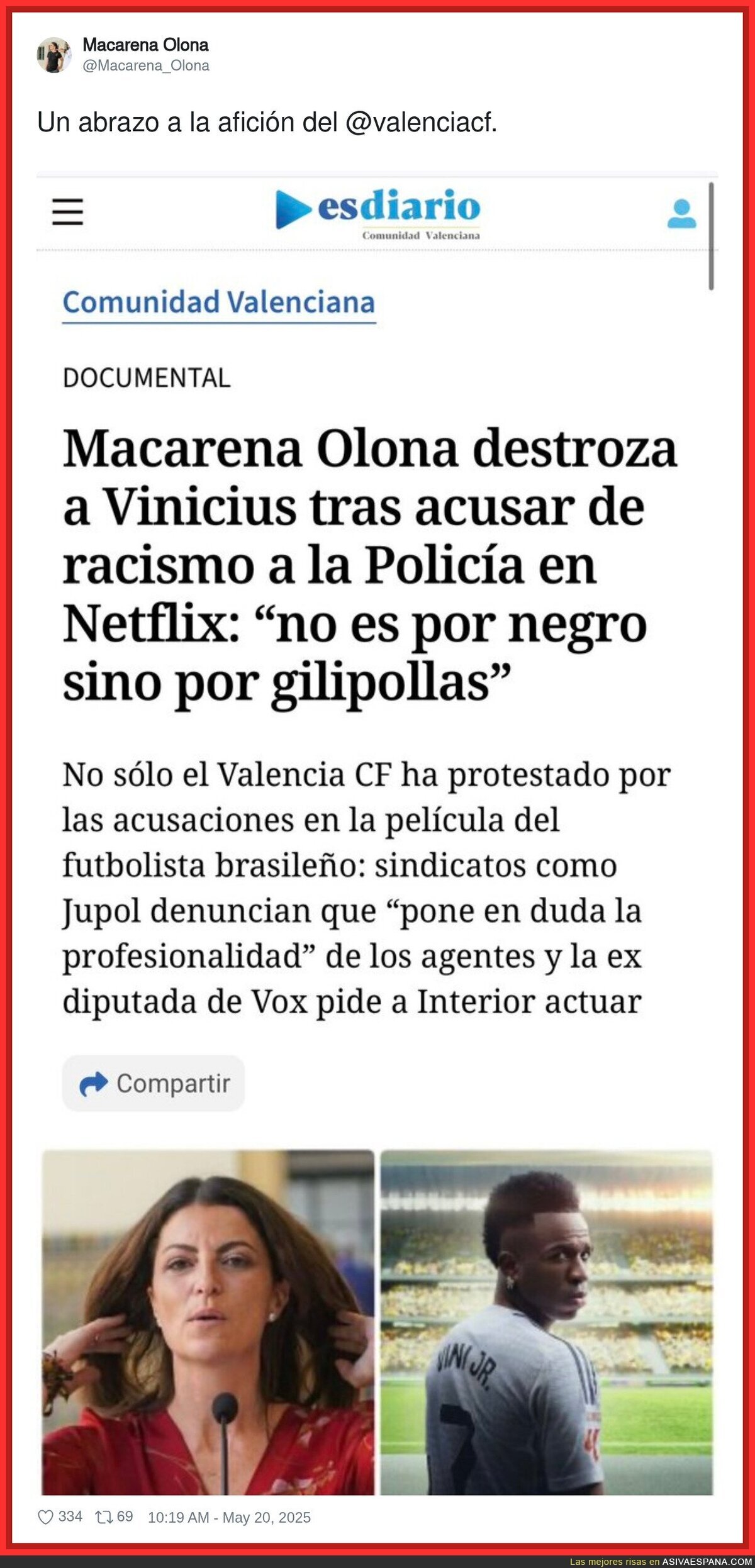 Macarena Olona carga contra Vinicius Jr por su documental falseado de Netflix
