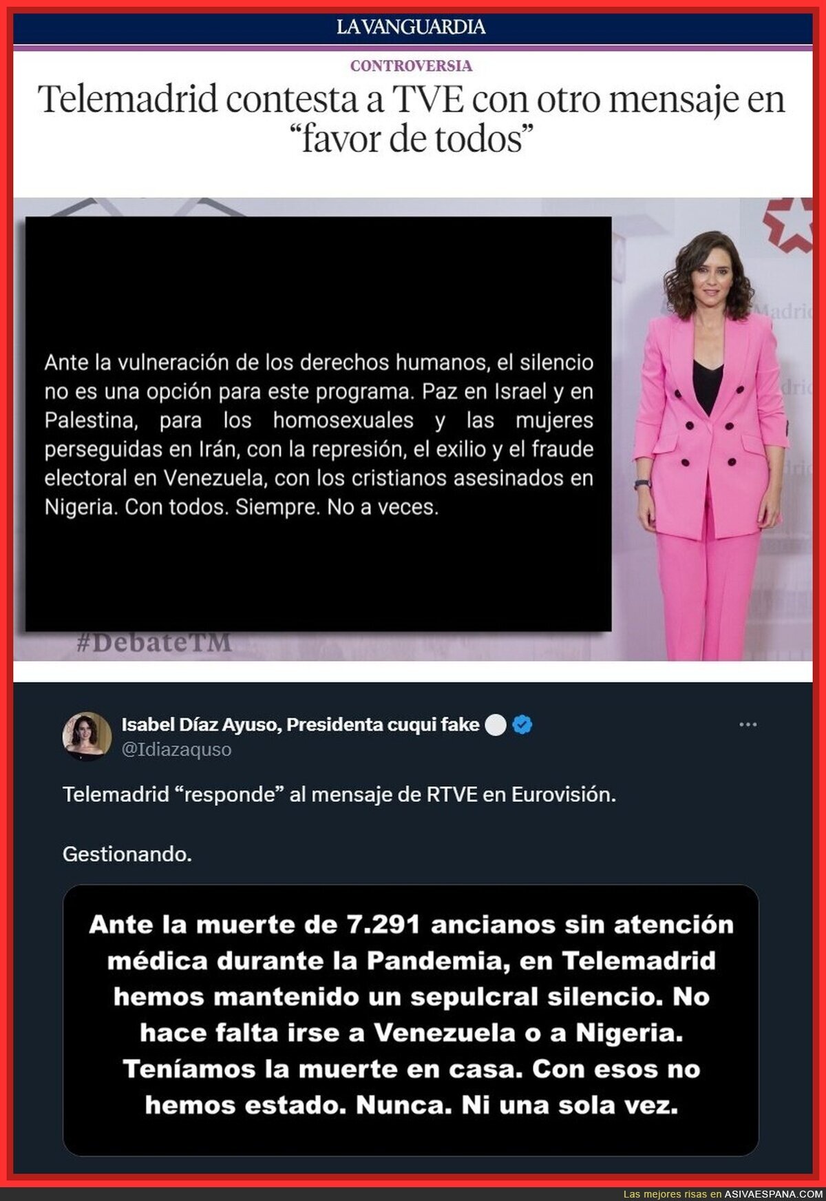 TeleAyuso responde al mensaje de RTVE en Eurovision