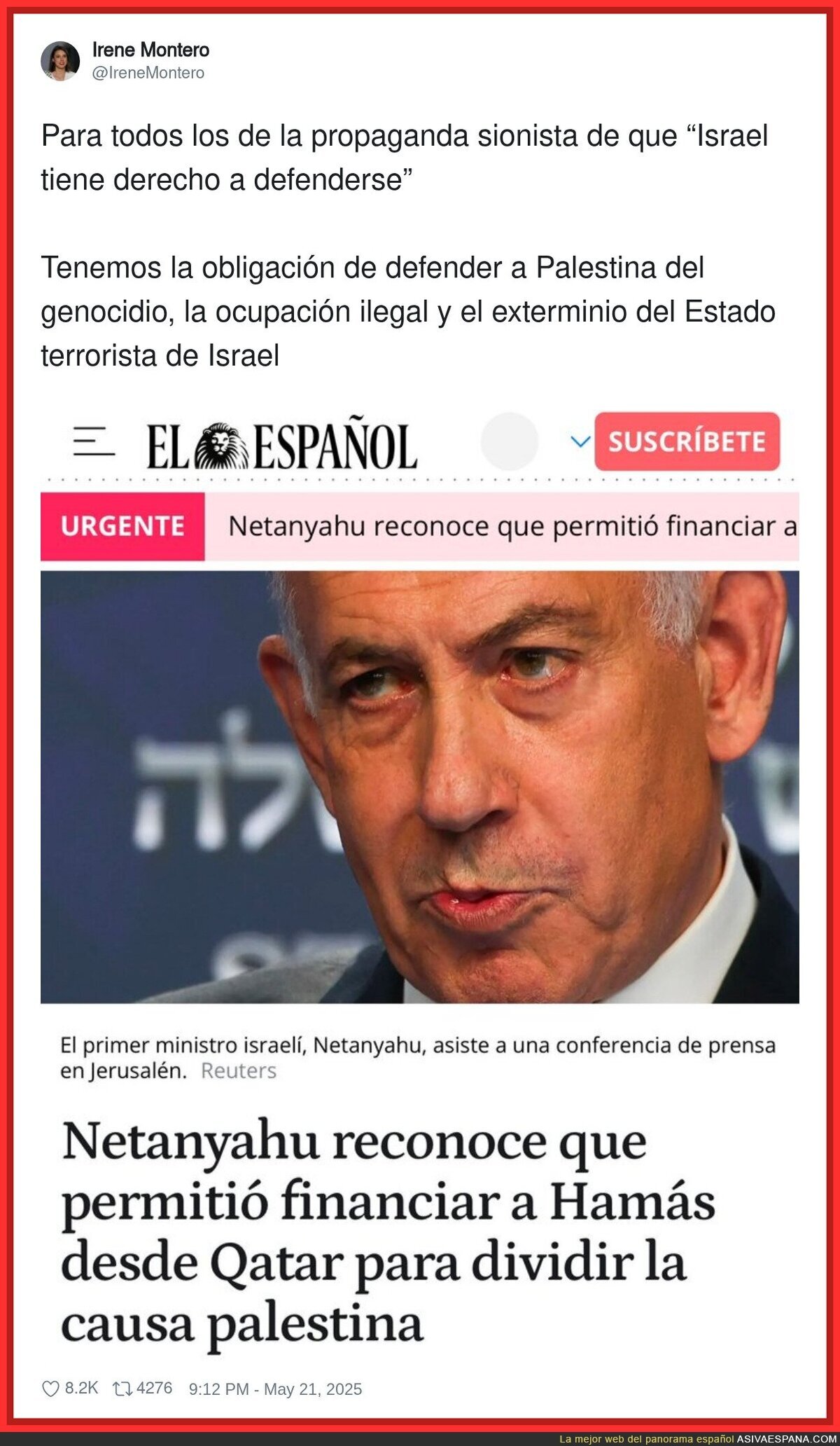 Netanyahu debe ser condenado tarde o temprano