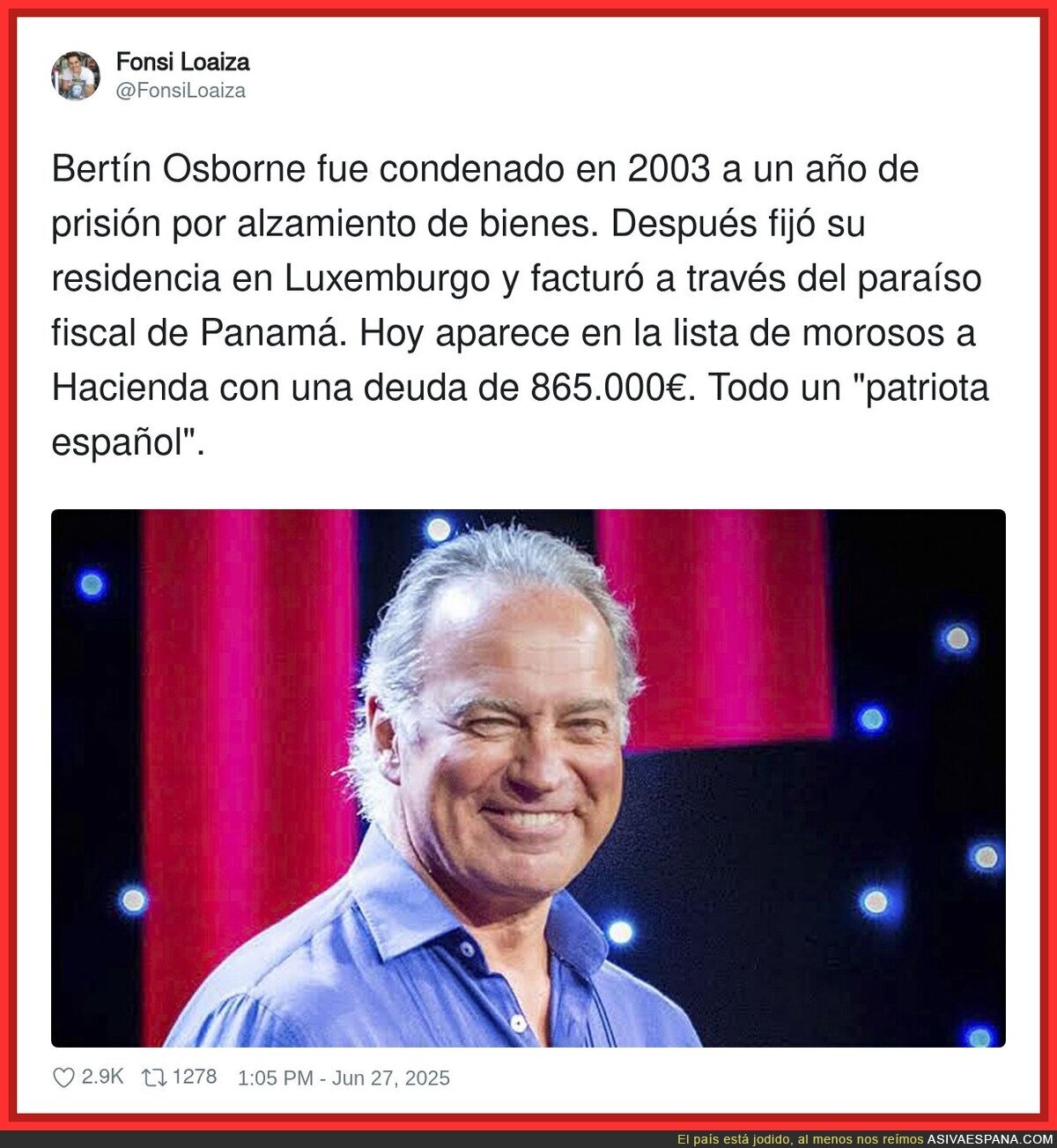 Bertín Osborne entra de cabeza a la lista de morosos de Hacienda
