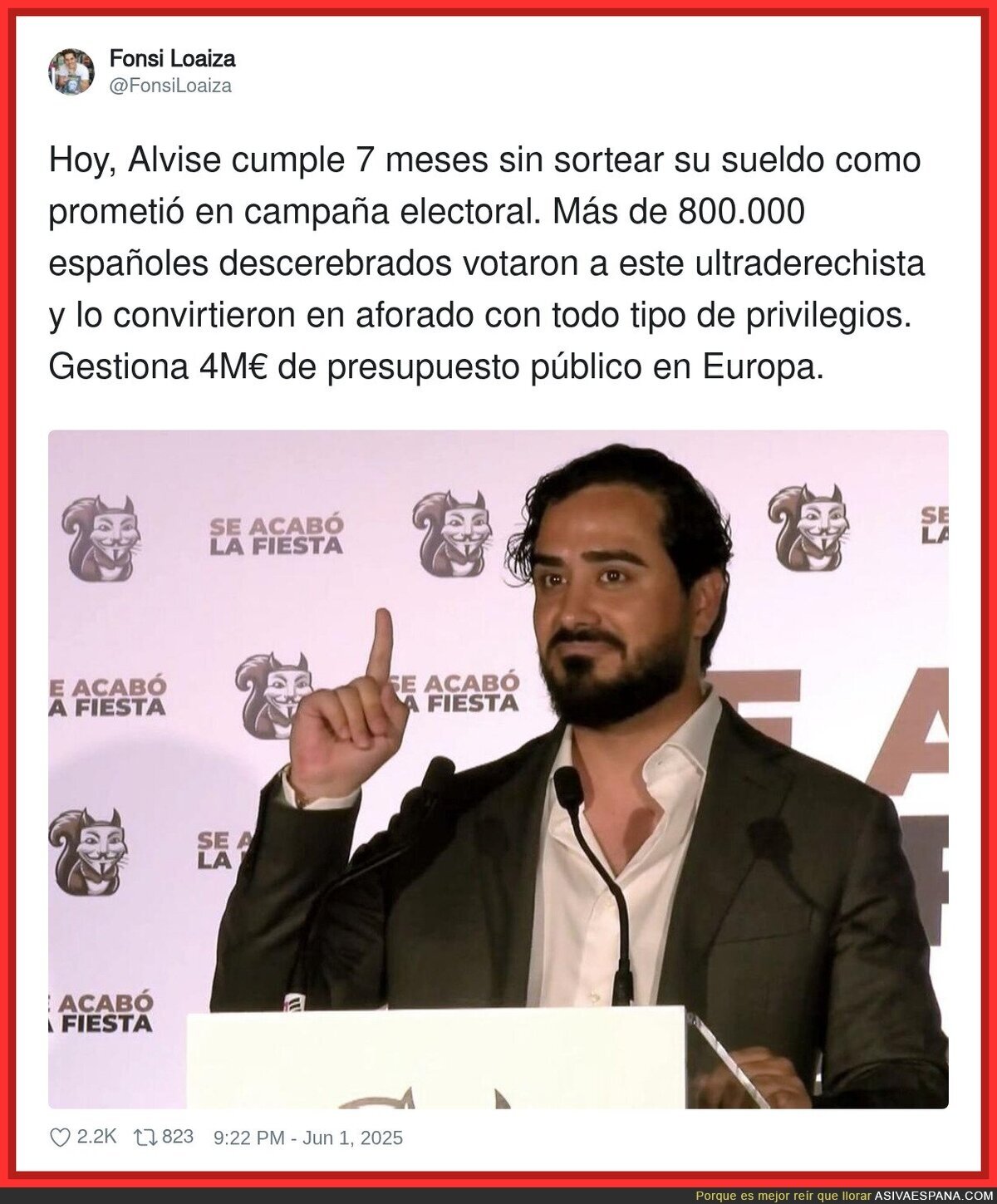 ¿A qué espera Alvise para sortear su sueldo?