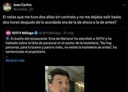 El due&ntilde;o del restaurante Eme de Mariano queda retratado ante un extrabajador suyo