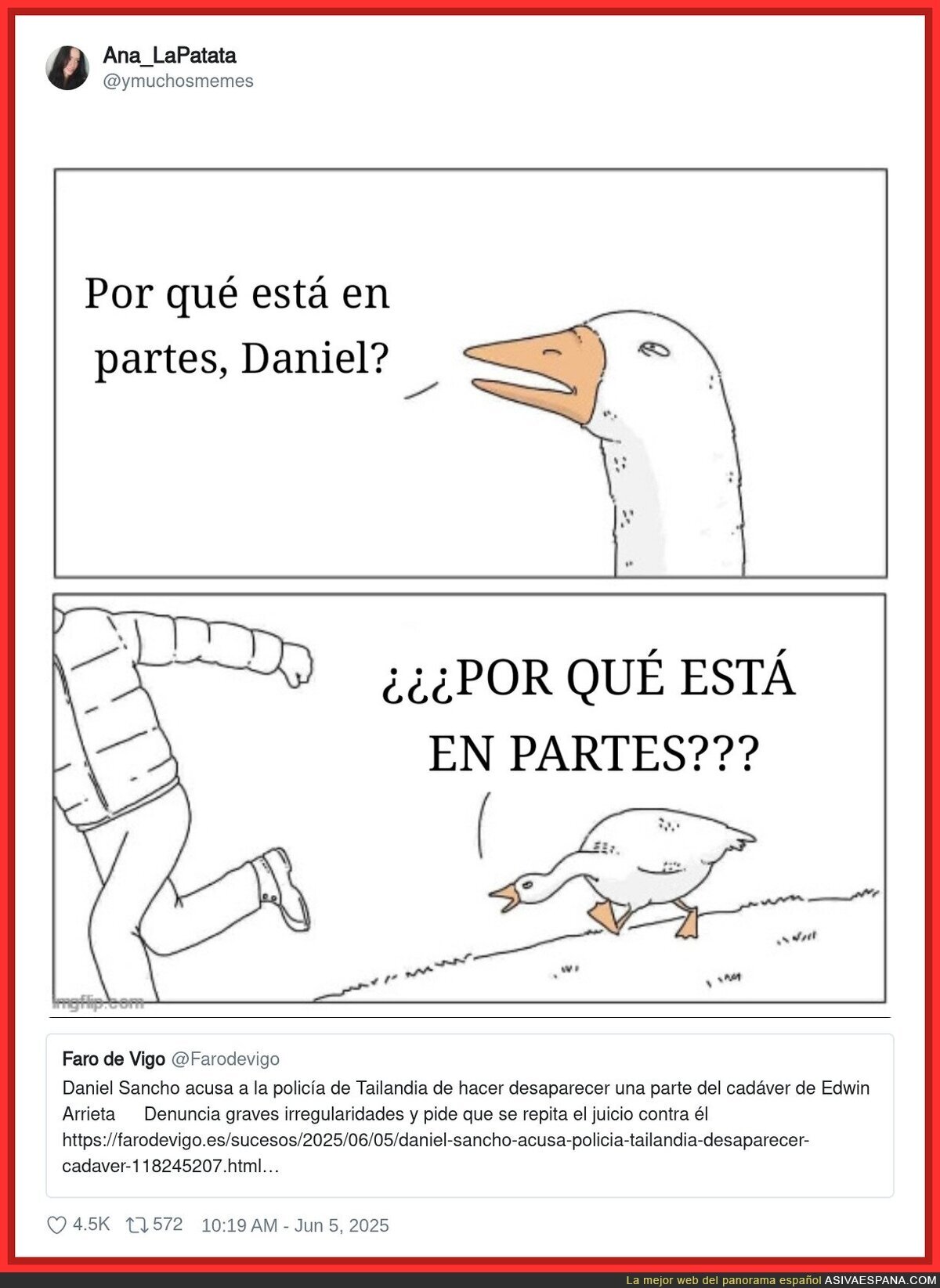 Una pregunta para Daniel Sancho si denuncia la desaparición de partes de Edwin Arrieta