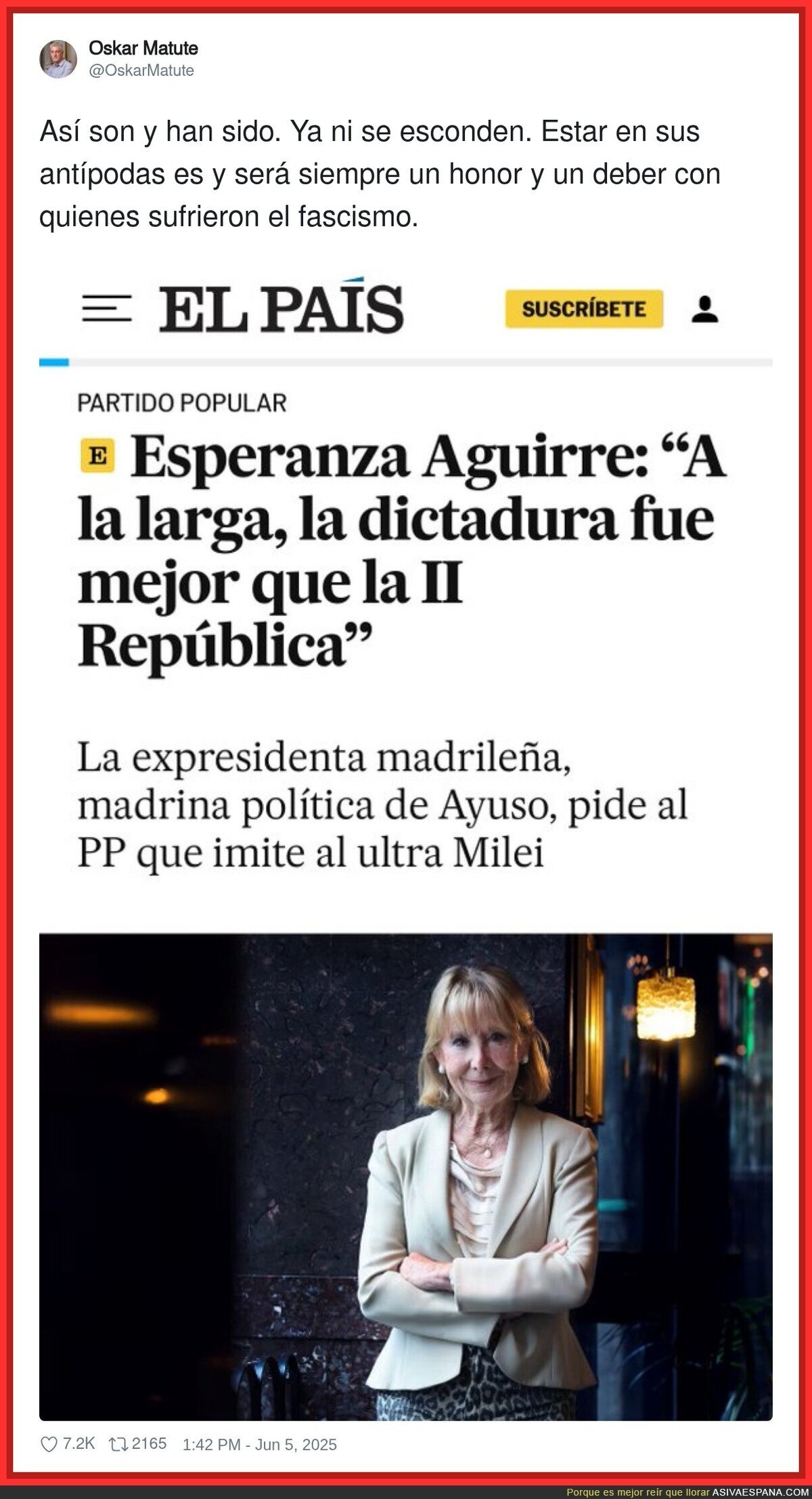 Esperanza Aguirre muestra su cara fascista sin tapujos
