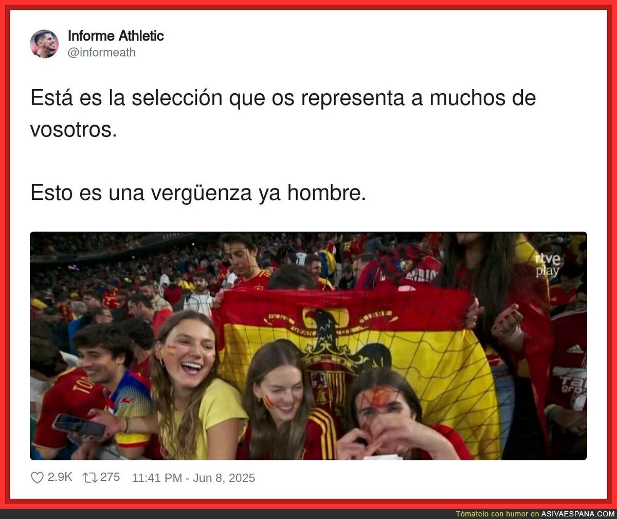 Vergüenza nacional por este personaje enseñando la bandera franquista en la final de Alemania