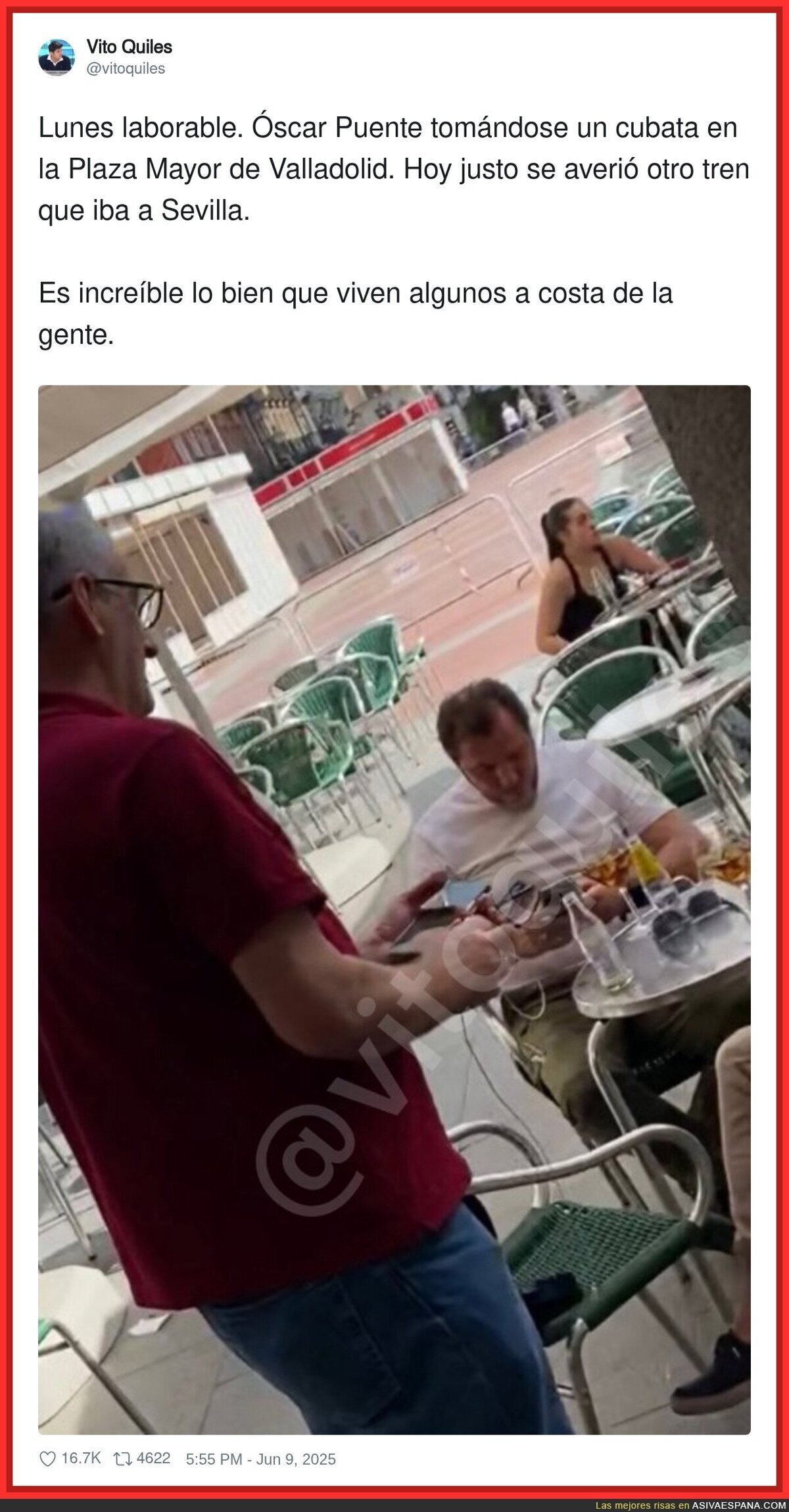 Vito Quiles saca esta foto de Oscar Puente cuando está de baja por paternidad y puede hacer lo que quiera