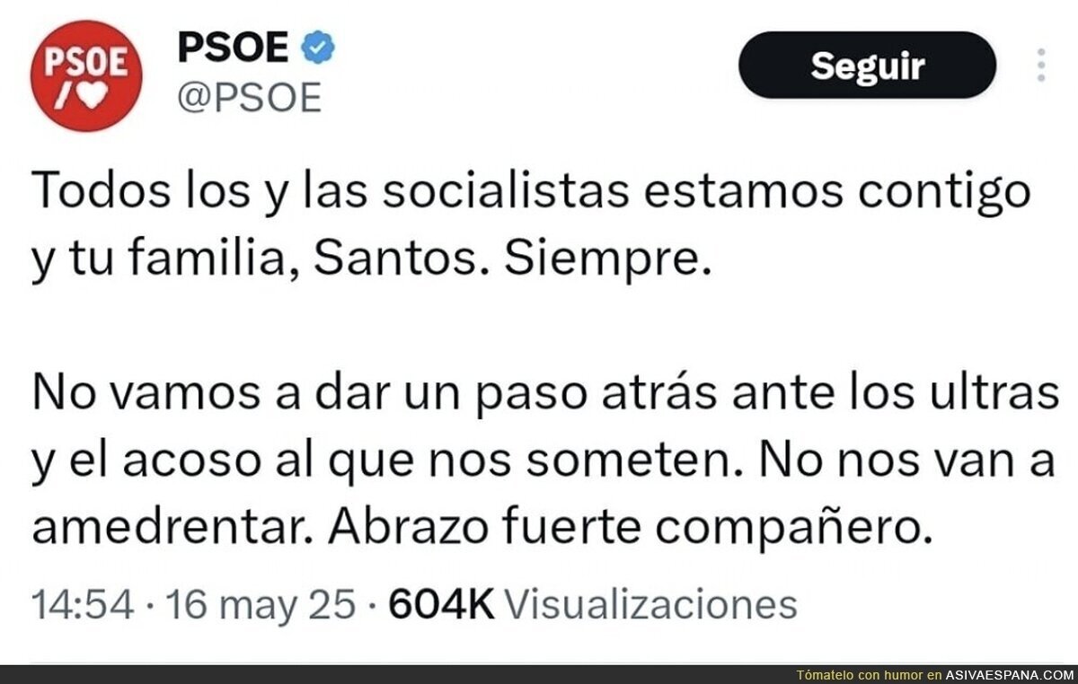 Este tuit del PSOE ha envejecido bastante mal