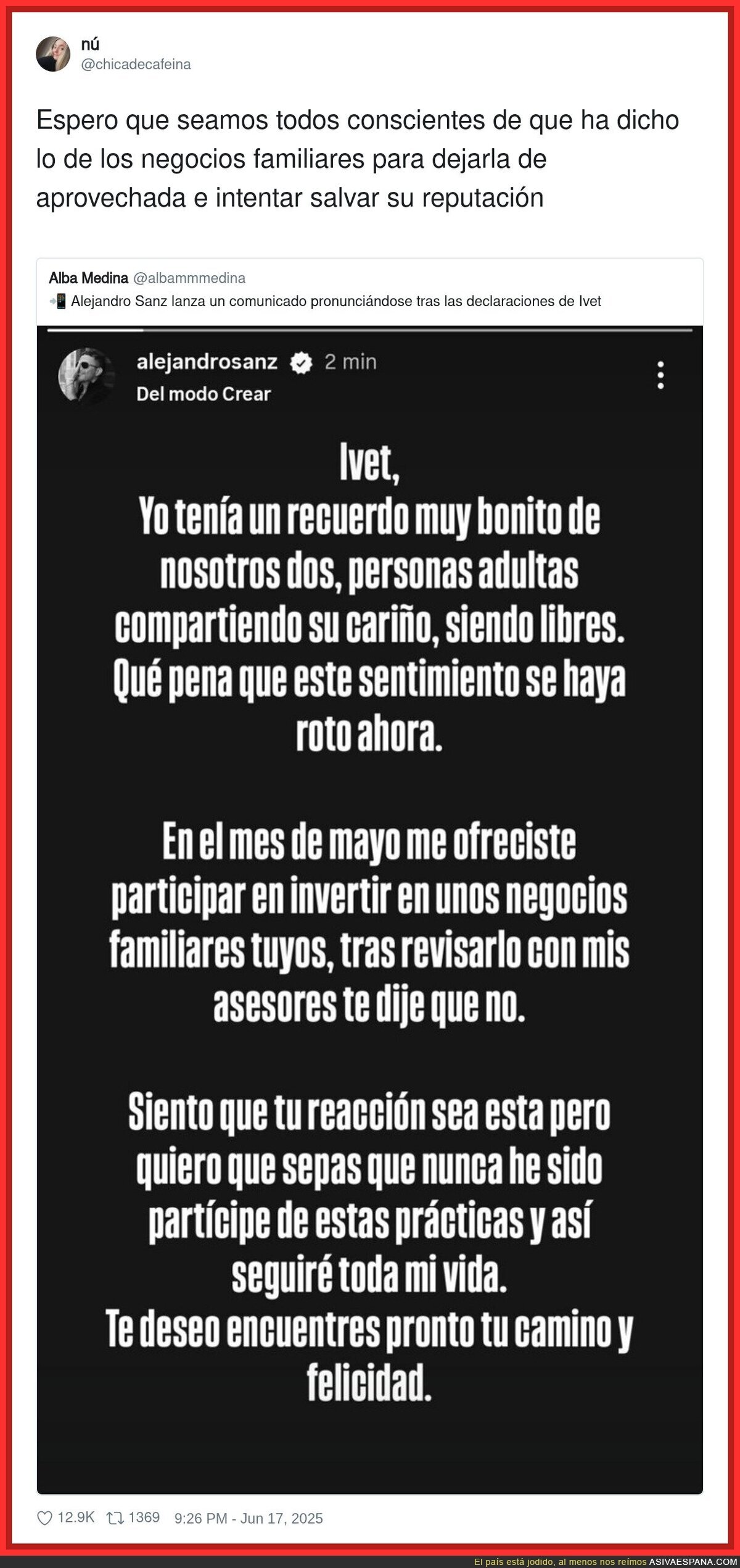 El comunicado de Alejandro Sanz sobre Ivet para tratar de desacreditarla