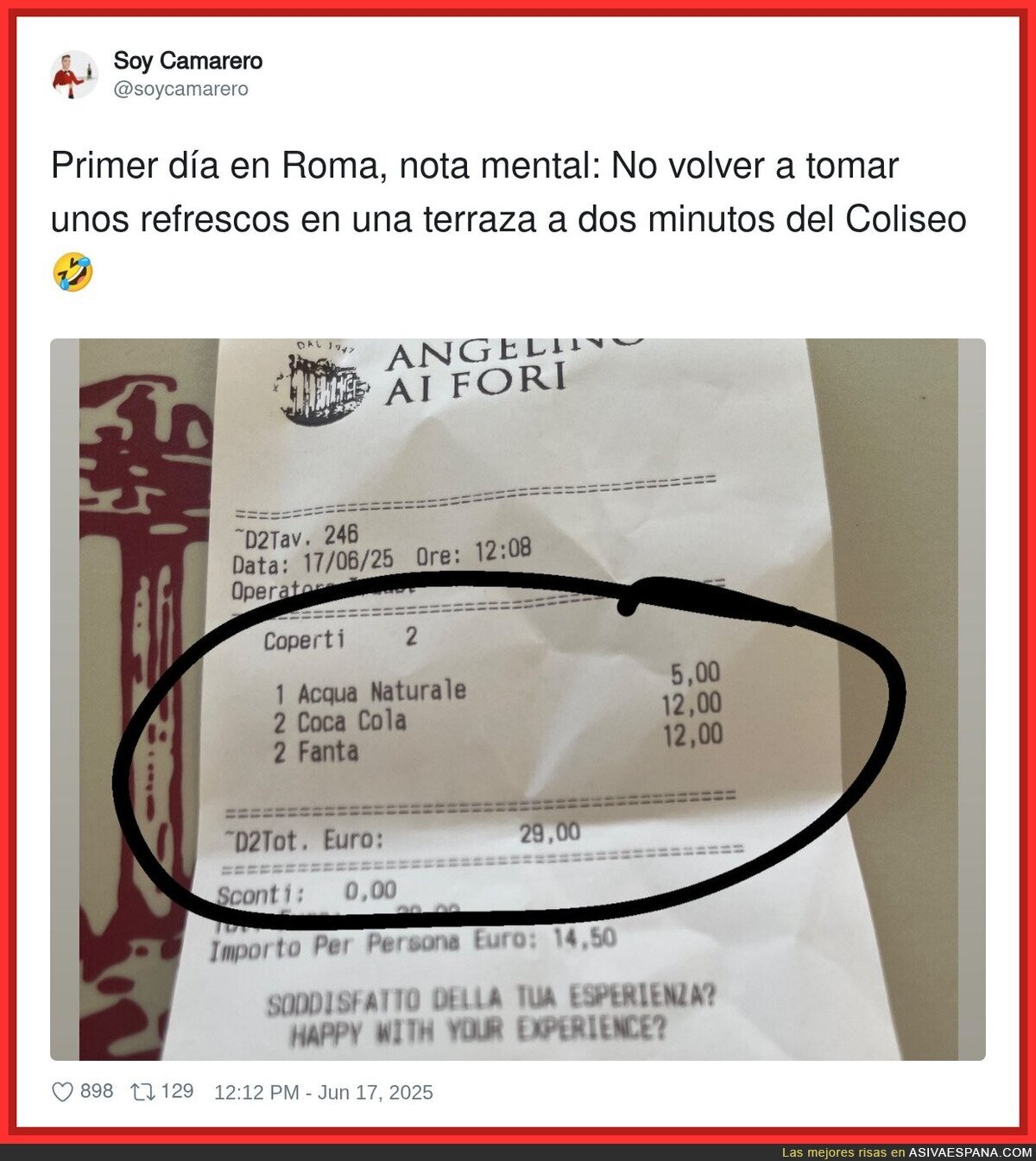 Cuidado donde vas a tomar algo en Roma