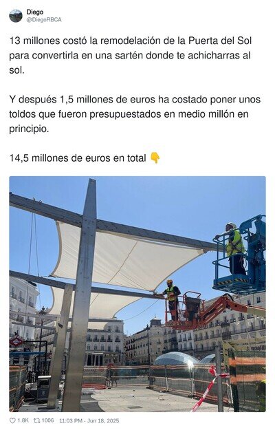 Los toldos instalados en Sol para frenar el calor