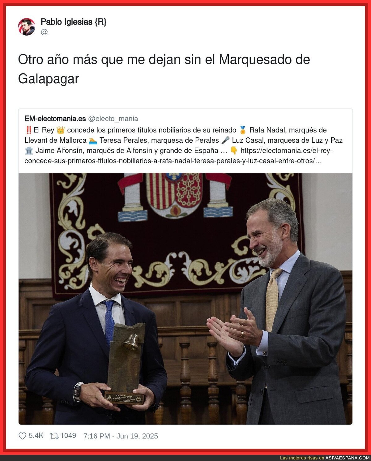Pablo Iglesias no ha sido premiado por el Rey Felipe VI