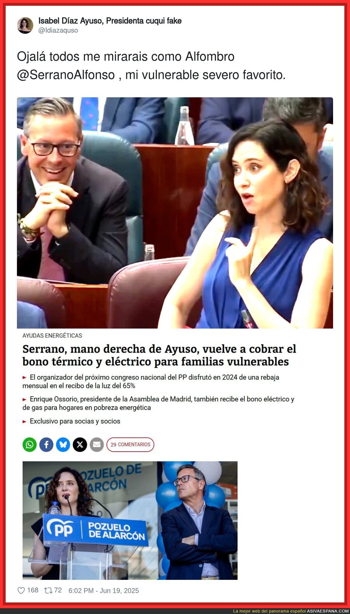 Alfonso Serrano siente algo inexplicable por Ayuso