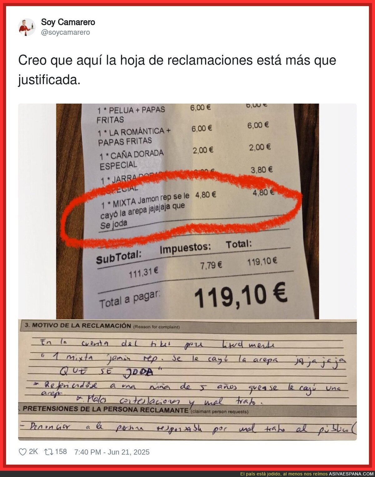 Este trato al público y poniéndolo en el ticket sin querer es lamentable