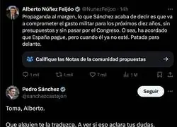 La descomunal respuesta de Pedro S&aacute;nchez hacia Feij&oacute;o por el 5% en defensa