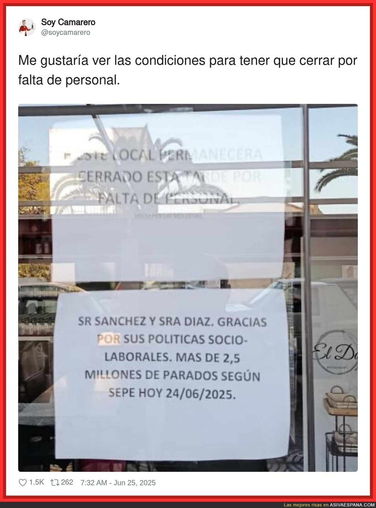 La falta de personal y la culpa de Pedro Sánchez