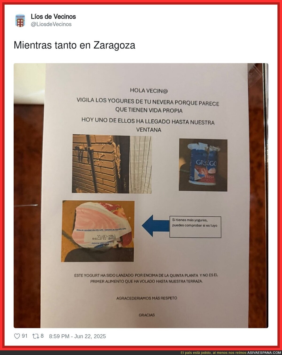Lío de vecinos por un yogur