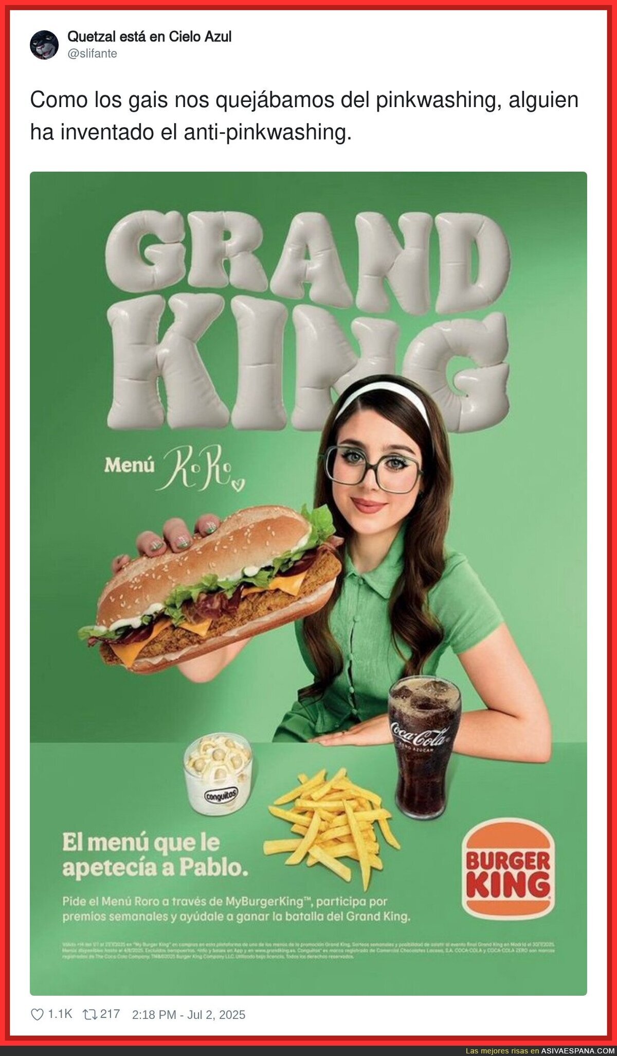 Califica esto de Roro y Burger King
