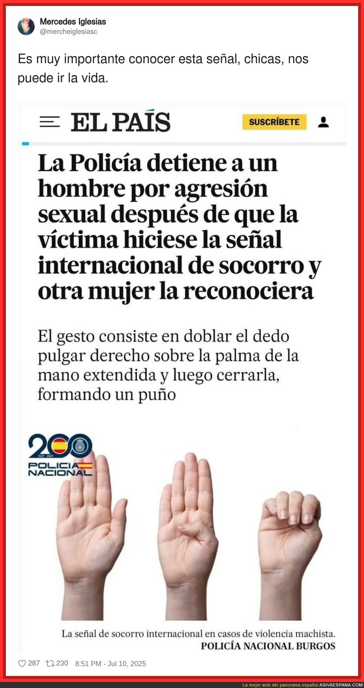 Una señal que te puede salvar la vida