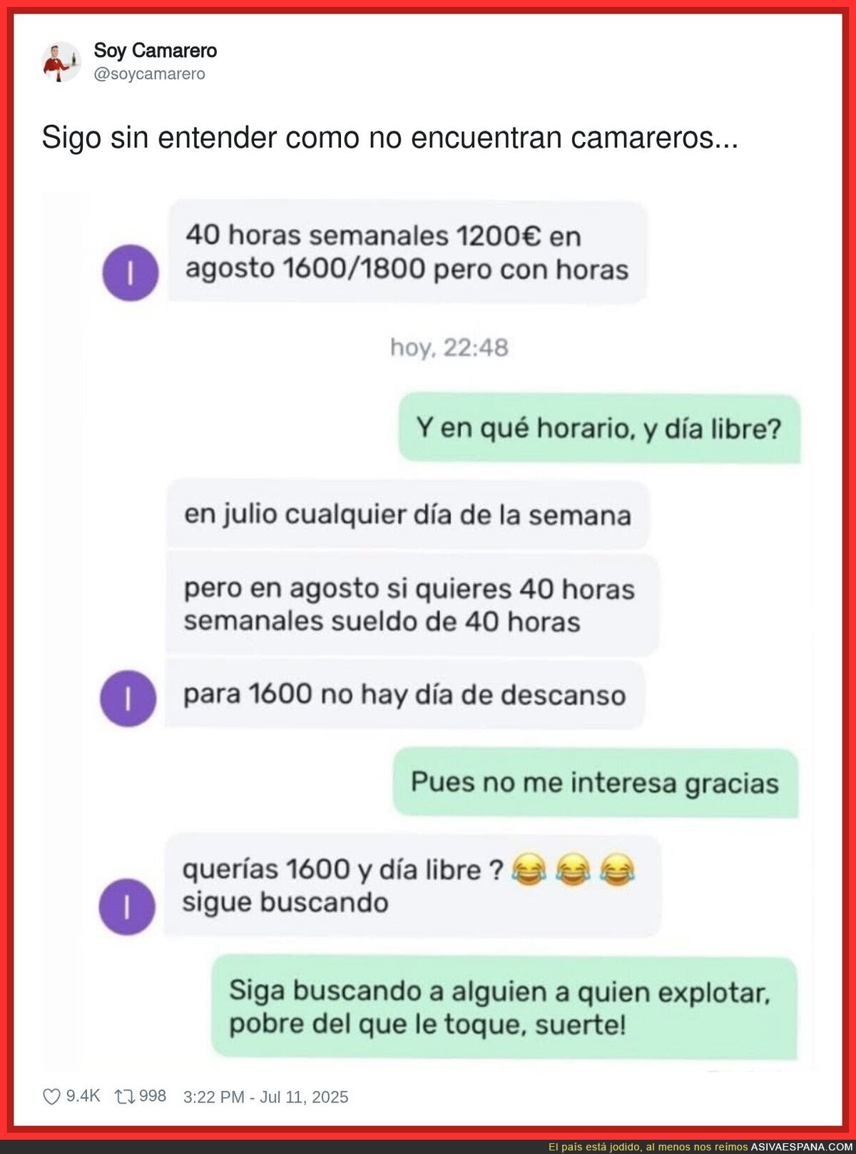 La miseria de sueldos que hay hoy en día y a los empresarios no les da vergüenza