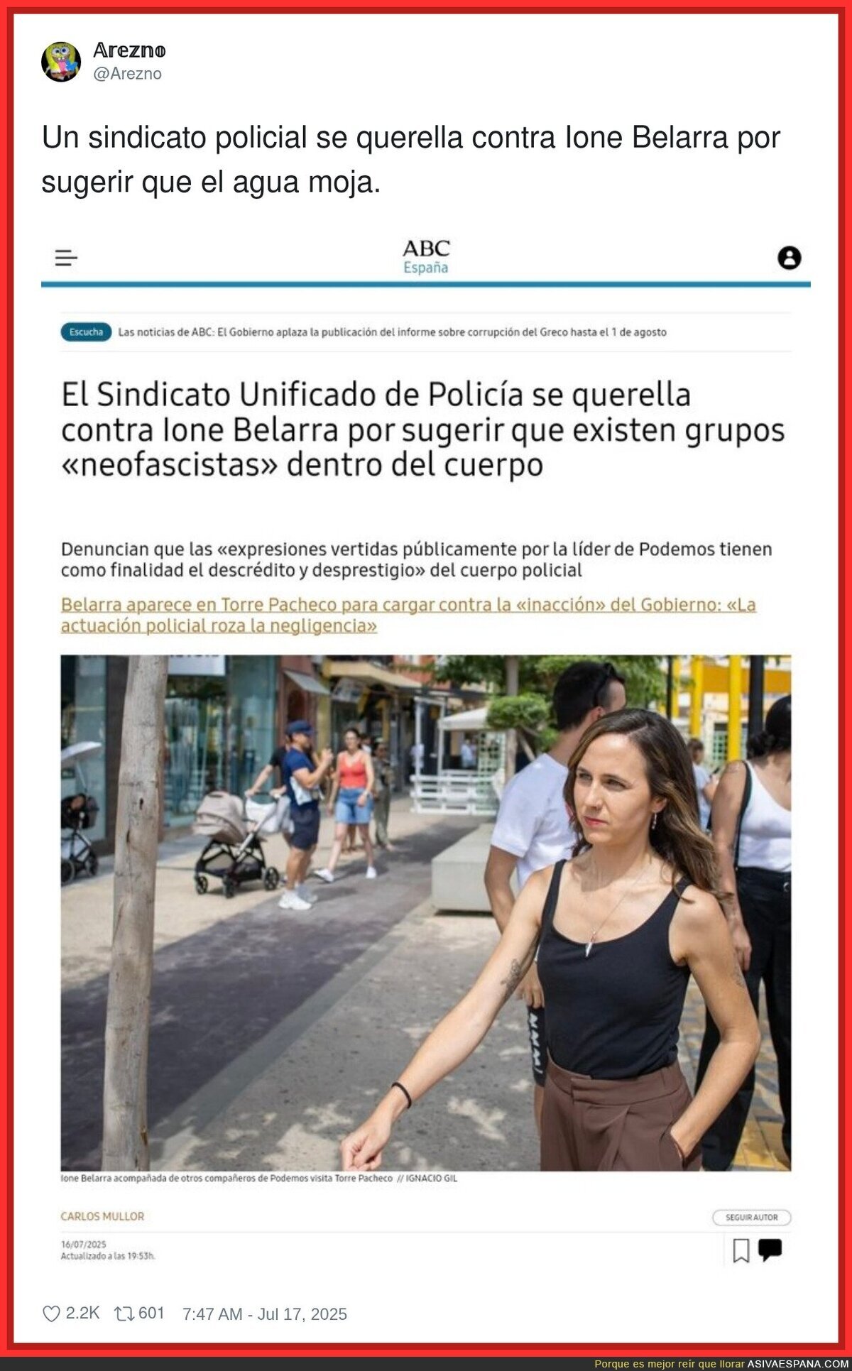 El sindicato policial que se querella contra Ione Belarra