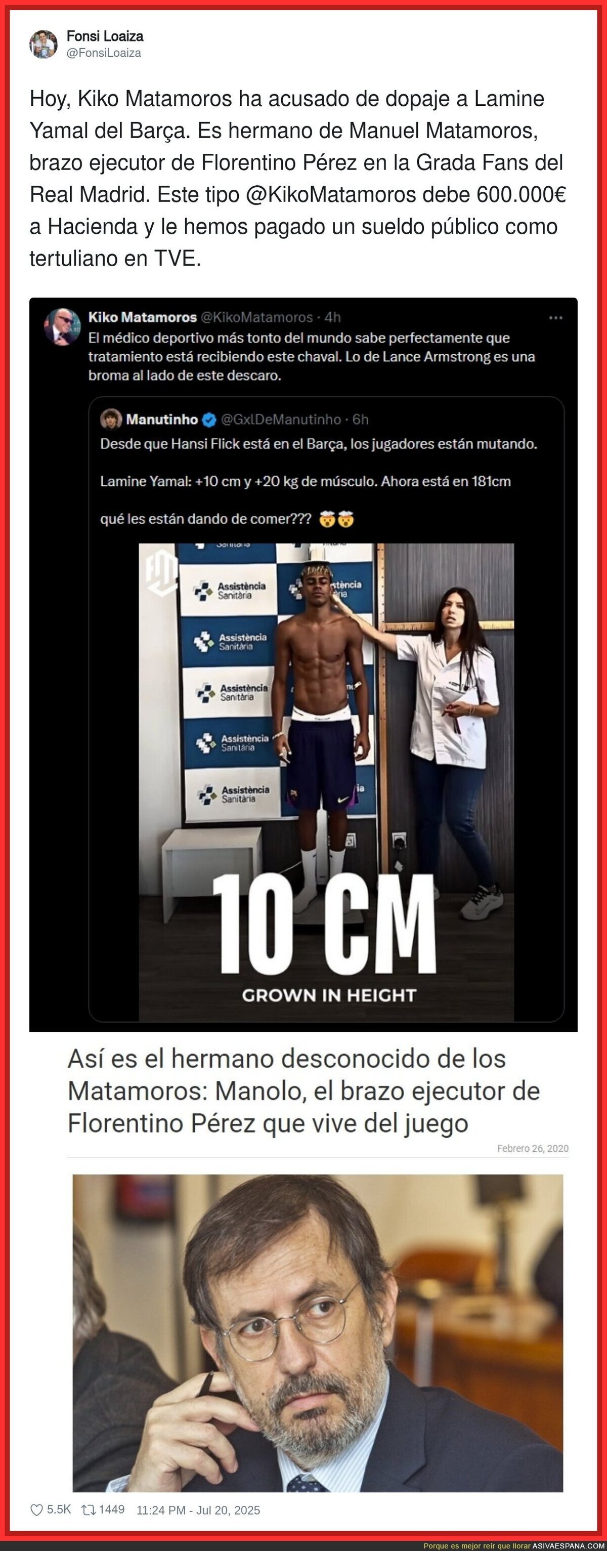 Kiko Matamoros ha acusado de dopaje a Lamine Yamal del Barça