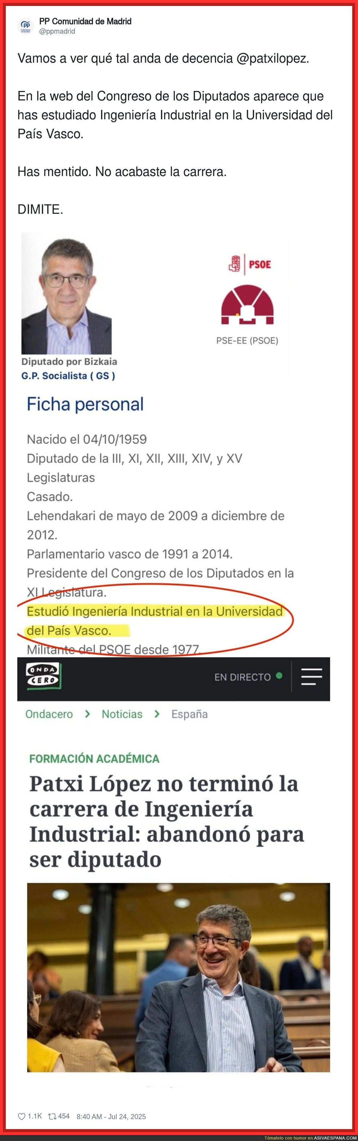 El PP no sabe diferenciar el significado entre "estudió" y "licenciado"
