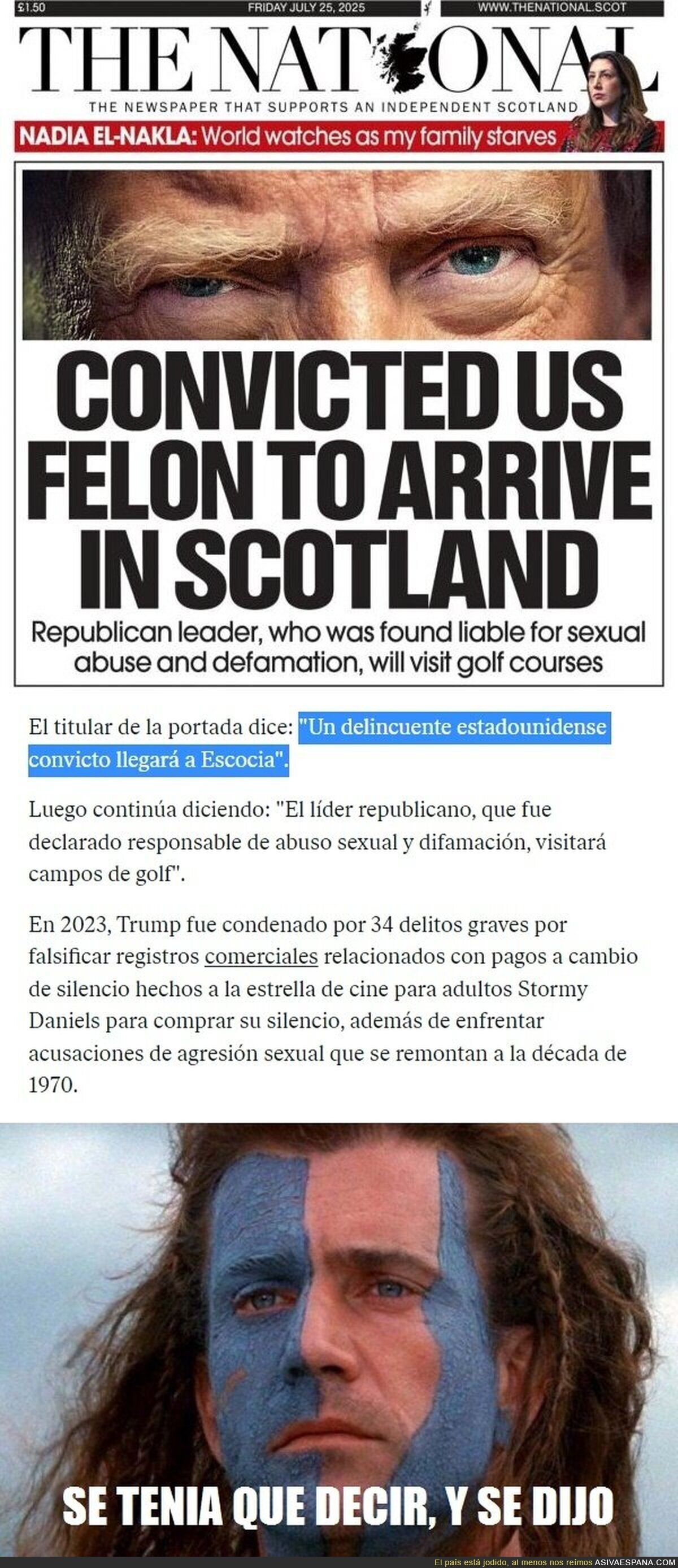 Portada del periódico nacional de Escocia. Mis respetos
