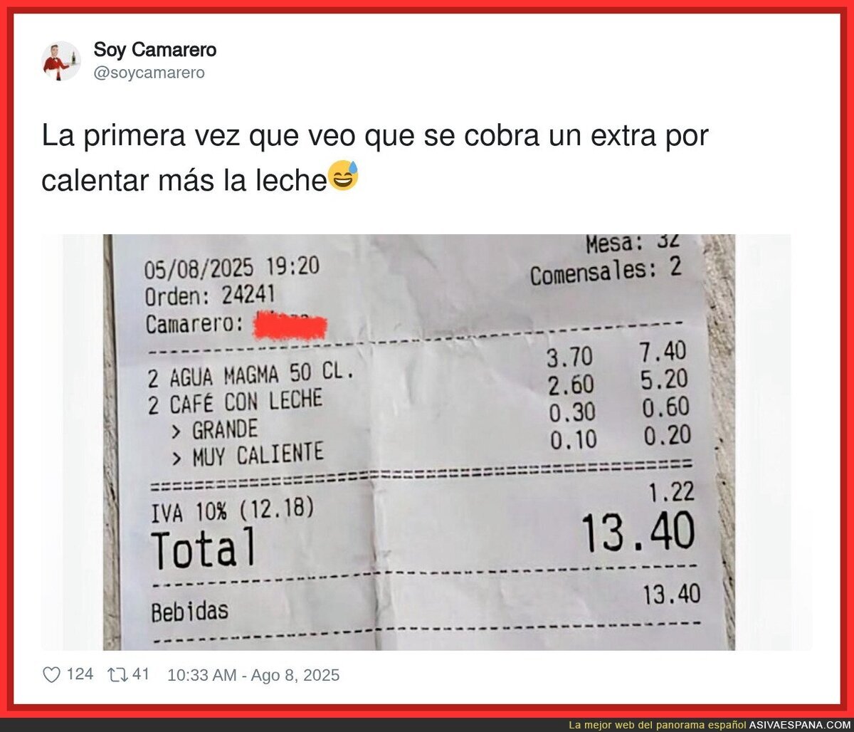 La primera vez que veo que se cobra un extra por calentar más la leche
