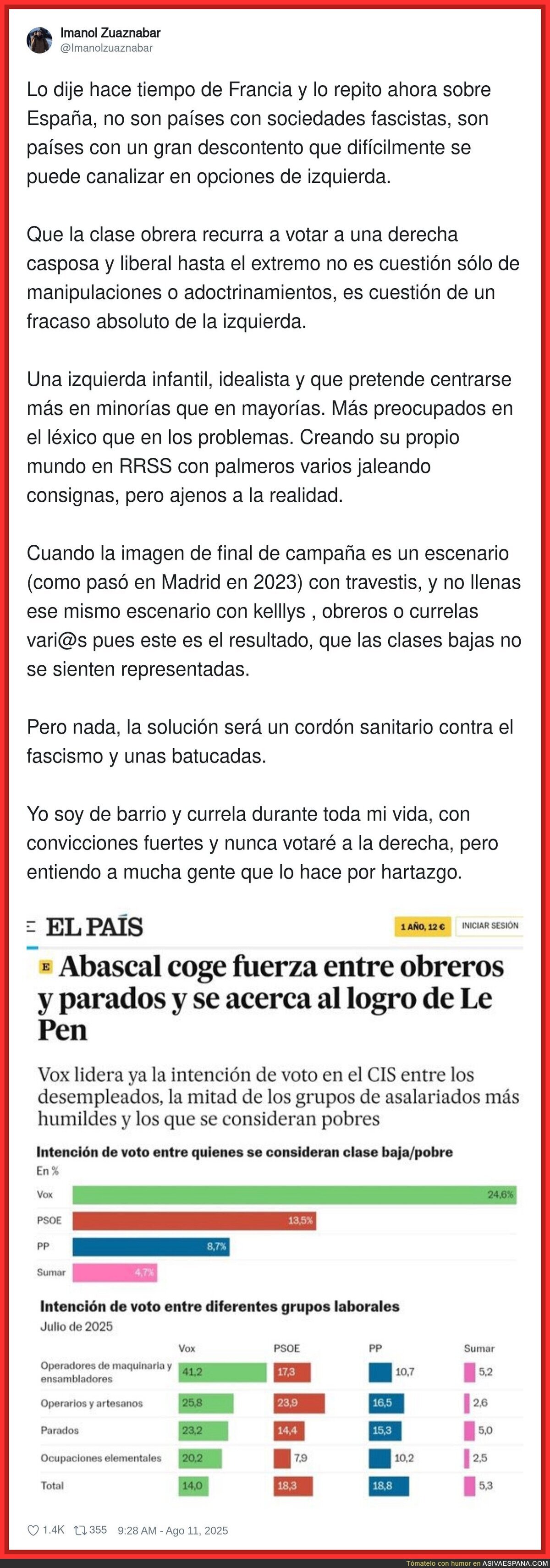 La clase obrera y su voto a VOX