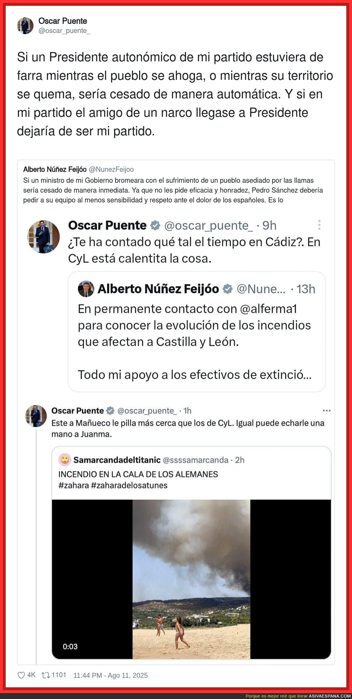 Oscar Puente le da un revés monumental a Feijóo por los incendios