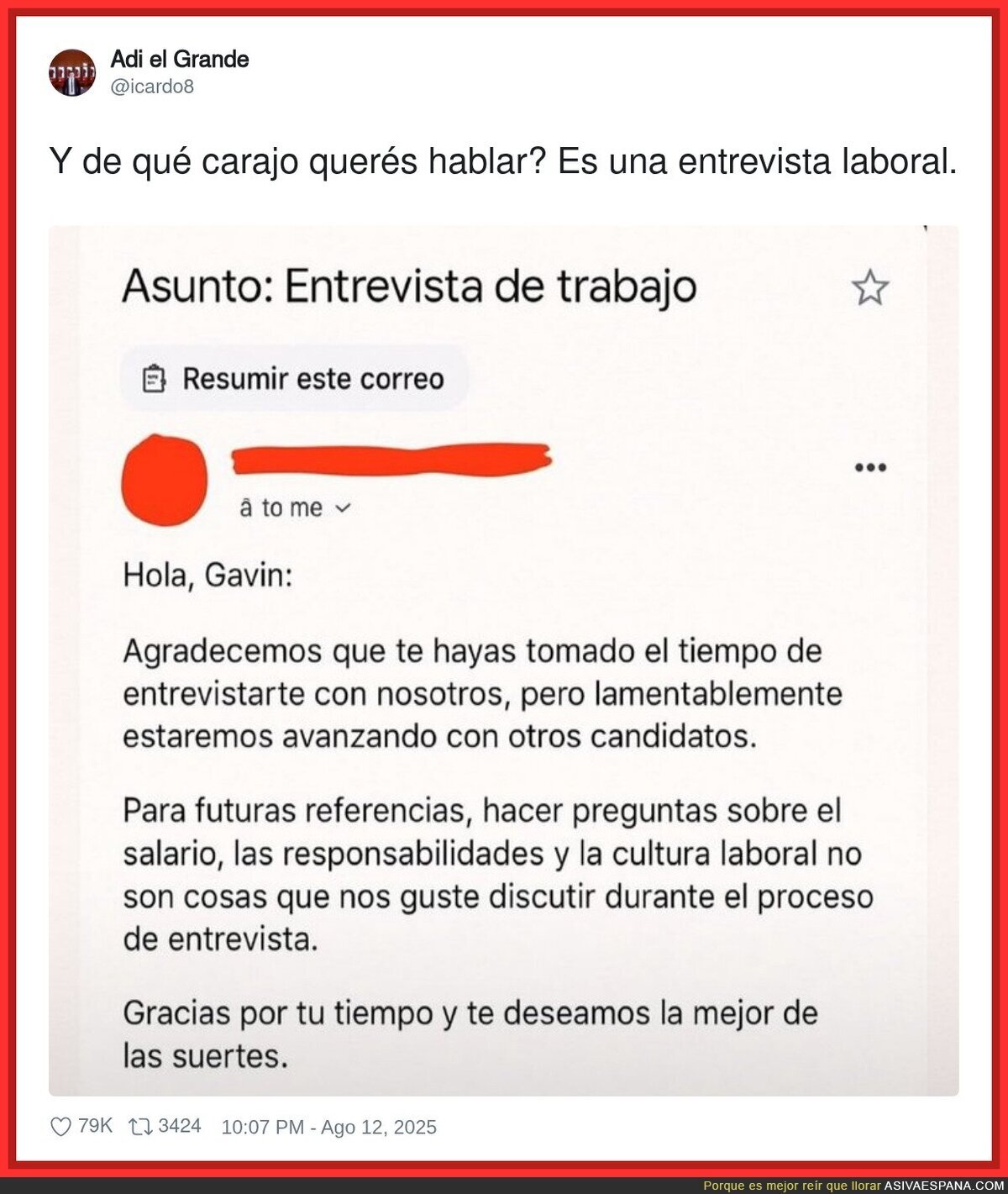 Surrealista esta respuesta tras una negativa en un empleo