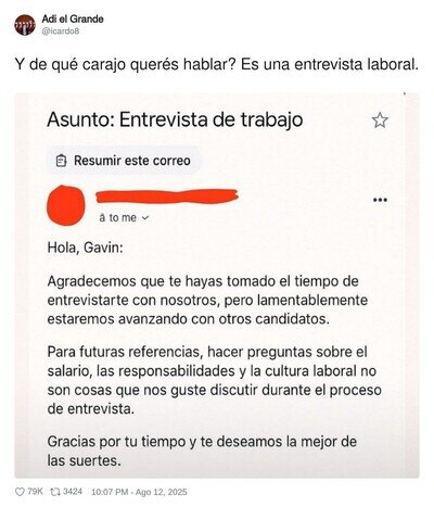 Surrealista esta respuesta tras una negativa en un empleo