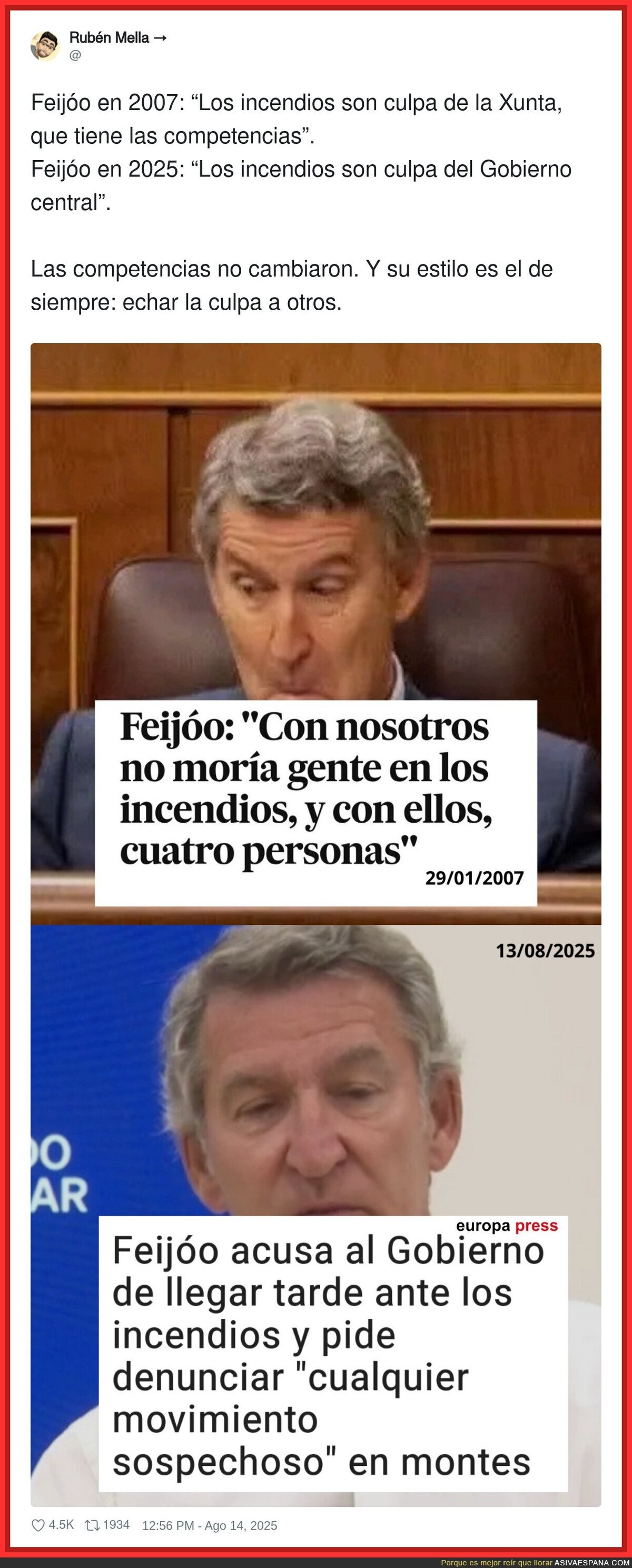 Feijóo siempre echa la culpa a los mismos